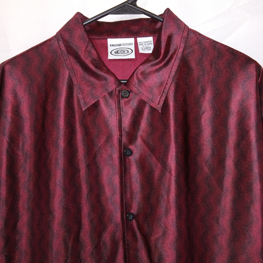 Vintage Mens Club Rave Shirt Street Culture Button Up Shiny Red Wave Size XL - Picture 6 of 15